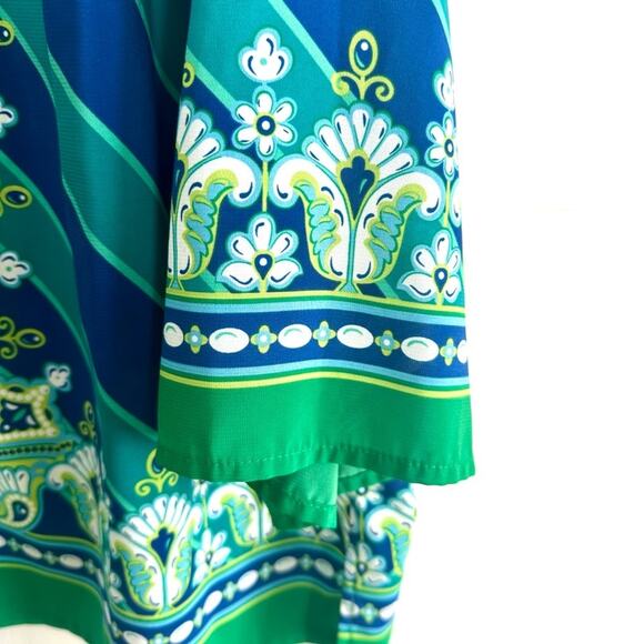 Bob Mackie Wearable Art Green Blue Boho Stripes Paisley Button Down 1X - Picture 7 of 9